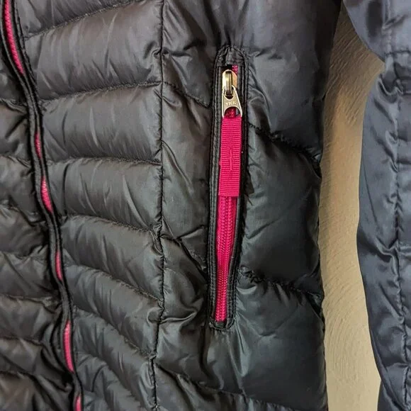 Eddie Bauer Down Long Tunic Length Puffer Parka Coat Black Fushcia Girls L 14-16 - Picture 3 of 16